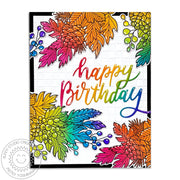 Sunny Studio Leaves, Berries, and Pinecones Colorful Embossed Rainbow Birthday Card using Autumn Garland Clear Craft Stamps