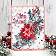 Sunny Studio Poinsettia, Leaves & Pinecone Garland Embossed Christmas Holiday Card using Buffalo Plaid Background Metal Die