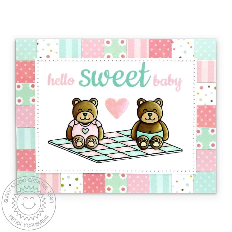 Sunny Studio Stamps Basic Mini Shape Dies Baby Card with Partchwork Square border