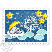 Sunny Studio I Love You To the Moon & Back Elephant Sleeping in Clouds with Stars Card using Baby Elephant Clear Craft Stamps