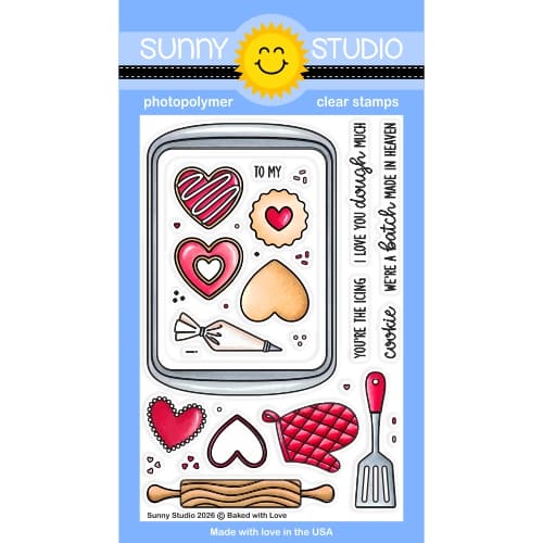 Sunny Studio Valentine's Day Baking Baked With Love 4x6 Clear Photopolymer Craft Stamps SSCL-396