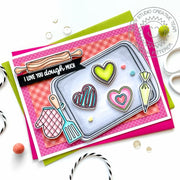Sunny Studio I love You Dough Much Heart Valentine's Day Cookies Punny Baking Card using Baked With Love Clear Craft Stamps