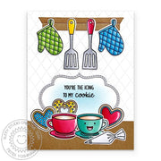 Sunny Studio Stamps Rainbow Kitchen Heart Cookie Baking Valentine's Card using Loopy Rectangle Frame Metal Cutting Craft Dies