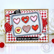 Sunny Studio You're the Icing To My Cookie Heart Love-Themed Red Gingham Baking Card using Baked With Love Clear Craft Stamps