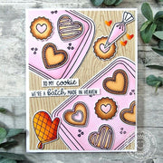 Sunny Studio We're A Batch Made In Heaven Heart Cookie Love-Themed Pink Baking Card using Baked With Love Clear Craft Stamps