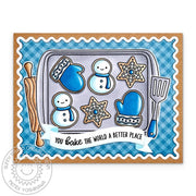 Sunny Studio Stamps "You Bake The World Better" Snowman Cookies Winter Holiday Card using Icing Rectangle Frame Craft Dies
