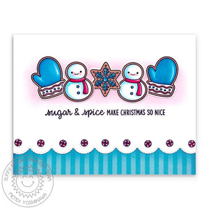 Sunny Studio Sugar & Spice Mitten, Snowman Snowflake Christmas Cookies Holiday Card using Baking Spirits Bright Clear Stamps