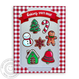 Sunny Studio Iced Gingerbread & Sugar Cookies on Cookie Sheet Christmas Card (using Baking Spirits Bright Clear Stamps)