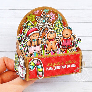 Sunny Studio Sugar & Spice Gingerbread Man & Girl Pop-up Box Holiday Christmas Card using Baking Spirits Bright Clear Stamps