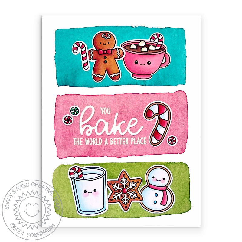 Sunny Studio You Bake The World A Better Place Punny Holiday Cookies Christmas Card using Baking Spirits Bright Clear Stamps