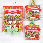 Sunny Studio Gingerbread Holiday Christmas Card & Scalloped Square Gift Tags using Baking Spirits Bright Clear Craft Stamps