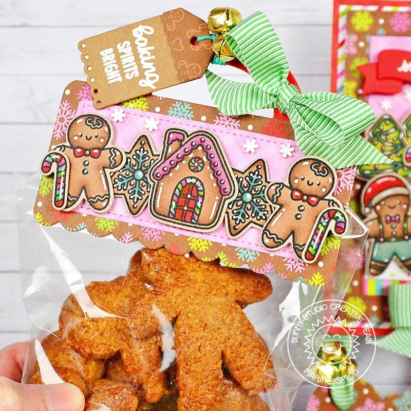 Sunny Studio Stamps Gingerbread Boy & House Holiday Christmas Cookies Gift Bag using Treat Bag Topper Metal Cutting Craft Die