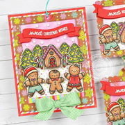 Sunny Studio Gingerbread Interactive Holiday Christmas Card & Scalloped Square Gift Tags using Sliding Window Metal Craft Die