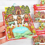 Sunny Studio Gingerbread Pop-up Holiday Christmas Card & Scalloped Square Gift Tags using Sliding Window Metal Craft Dies