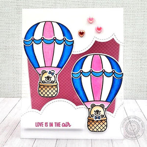 Sunny Studio Bears Riding Navy & Hot Pink Hot Air Balloons with Clouds Clear Acetate Card using Balloon Rides Clear Stamps