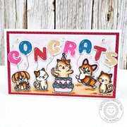 Sunny Studio Kitty Cat & Dog Party Congrats Congratulations Mini Slimline Card using Balloon Alphabet 4x6 Clear Craft Stamps