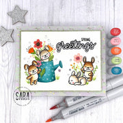 Sunny Studio Bunny Rabbits, Watering Can & Flowers Spring Greetings Card using Bunny From Balloon Numbers Clear Craft Stamps