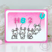 Sunny Studio Hot Pink & Aqua Happy Birthday To You HB2U Bunny Birthday Card using Balloon Numbers 3x4 Clear Craft Stamps