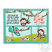 Sunny Studio Monkey w/ Mailbox & Balloons Children's 5th Fifth Birthday Card using Comic Strip Speech Bubbles Metal Craft Die