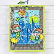 Sunny Studio Stamps Superhero City Buildings Interactive Pop-up Birthday Card using Cityscape Border Metal Cutting Craft Die