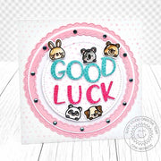 Sunny Studio Stamps Critters Good Luck Pink Scalloped Circular Shaped Card using Fancy Frames Circle Metal Cutting Craft Dies