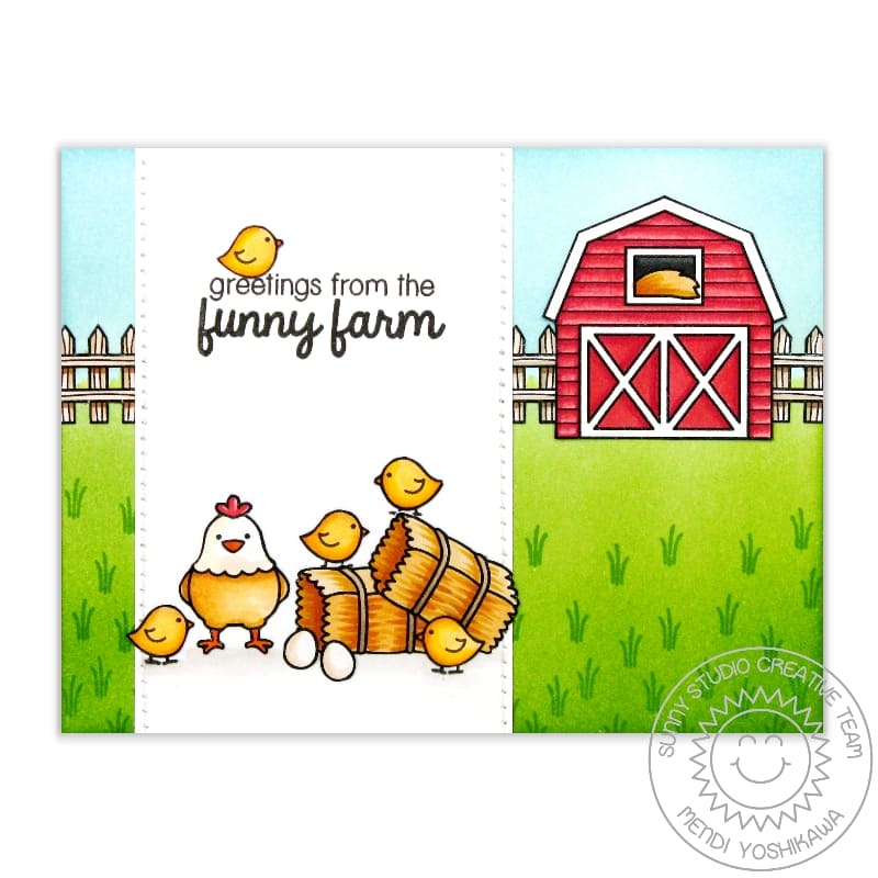 Sunny Studio Greetings From The Funny Farm Chickens Handmade Thinking of You Card Barnyard Buddies 4x6 Clear Craft Stamps