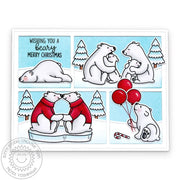 Sunny Studio Polar Bears Holding Balloons Red, White & Blue Winter Holiday Christmas Card using Bear Hugs Clear Craft Stamps