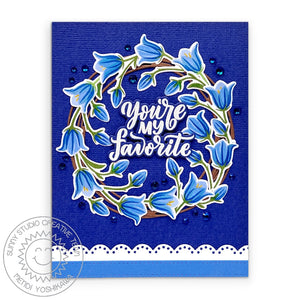 Sunny Studio You're My Favorite Navy Blue Spring Floral Flower Wreath Card using Beautiful Bluebell Clear Layering Stamps