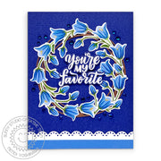 Sunny Studio Stamps You're My Favorite Navy Blue Bluebells Spring Floral Flower Wreath Card using Eyelet Lace Border Dies