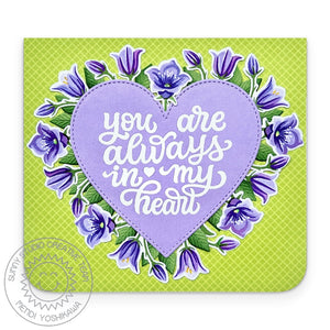 Sunny Studio You Are Always In My Heart Green & Lavender Bluebells Flower Card using My Heart Clear Script Sentiment Stamps