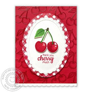 Sunny Studio Red Gingham Cherry Card using Background Basics Border Stamps