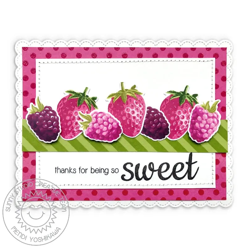 Sunny Studio Berry Bliss Thanks for Being So Sweet Strawberry, Boysenberry & Strawberry Card using Color Layering Stamps
