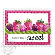 Sunny Studio Stamps Berry Card with Stitched Scallop border using Fancy Frames Rectangle Dies