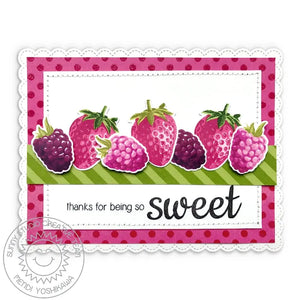 Sunny Studio Polka-dot & Stripes Berry Card using Background Basics Border Stamps