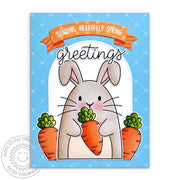 Sunny Studio Sending Heartfelt Spring Greetings Bunny Holding Giant Carrot Easter Card using Bunnyville 4x6 Clear Stamps