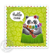 Sunny Studio Hello Cutie Hula Bear Wearing Grass Skirt & Lei Playing Ukulele Summer Card using Big Panda Clear Craft Stamps