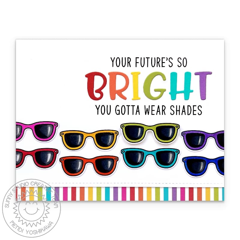 Sunny Studio Your Future's So Bright You Gotta Wear Shades Sunglasses Graduation Card using Kinsley Alphabet 4x6 Clear Stamps