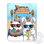 Sunny Studio Bunny & Panda Wearing Sunglasses & Drinking Cocktails Tiki Bar Summer Card using Tiki Time Clear Craft Stamps