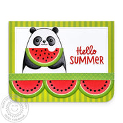 Sunny Studio Hello Summer Panda Bear Eating Watermelon Melon Card using Big Panda 4x6 Clear Craft Stamps