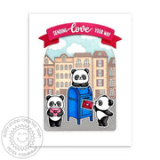 Sunny Studio Sending Love Your Way Panda with Mailbox & Letter Valentine's Day Card using Charming City 4x6 Clear Stamps