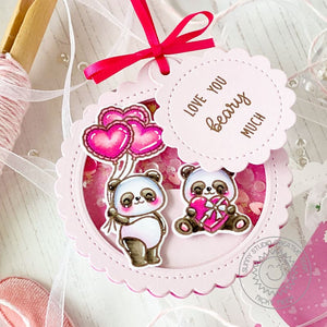 Sunny Studio Stamps Panda Love You Beary Much Pink Valentine's Day Shaker Gift Tag using Scalloped Tag Circle Craft Dies