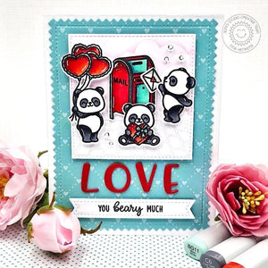Sunny Studio Panda With Mailbox & Heart Balloons Love You Beary Much Valentine's Day Card using Bighearted Bears Clear Stamps
