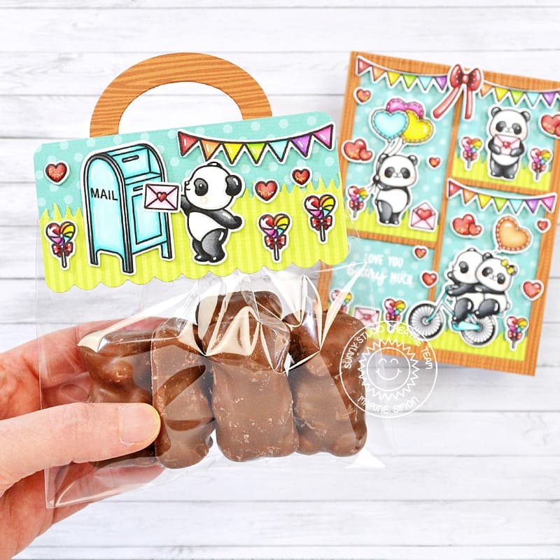 Sunny Studio Stamps Panda Bear, Love Letter & Mailbox Valentine's Day Chocolate Gift using Treat Bag Topper Metal Cutting Die