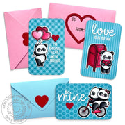 Sunny Studio Panda Kids Classroom Mini Punny Valentine's Day Cards with Envelopes using Bighearted Bears 4x6 Clear Stamps