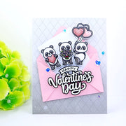 Sunny Studio Stamps Panda Bear with Roses & Balloons in Envelope Valentine's Day Card using Dotted Diamond Portrait Craft Die