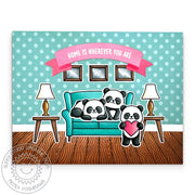 Sunny Studio Panda Bears Home is Where You Are Sofa Living Room Card using Sprawling Surfaces Wood Floor Border Clear Stamps