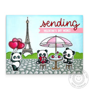 Sunny Studio Panda Bears at Cafe with Heart Balloons & Eiffel Tower Valentine Card using Paris Afternoon 4x6 Clear Stamps