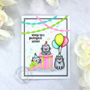 Sunny Studio Purrfect Birthday Punny Cat Themed Card with Balloons & Gifts (using Crepe Paper Streamers Metal Cutting Dies)