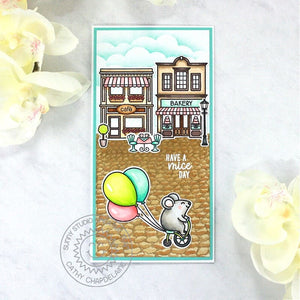 Sunny Studio Have A Mice Day Mouse on Tricycle with Balloons Mini Slimline Birthday Card (using Birthday Mouse Clear Stamps)