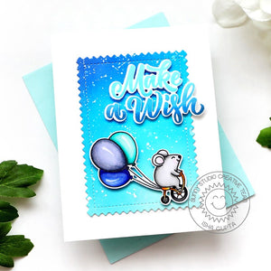 Sunny Studio Make A Wish Mouse on Tricycle with Balloons Monochromatic Blue Card (using Birthday Mouse 2x3 Clear Stamps)